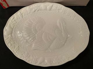 Vintage White Embossed Ceramic Turkey Platter for Thanksgiving Made In Japan 18 