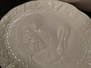 Vintage White Embossed Ceramic Turkey Platter for Thanksgiving Made In Japan 18 