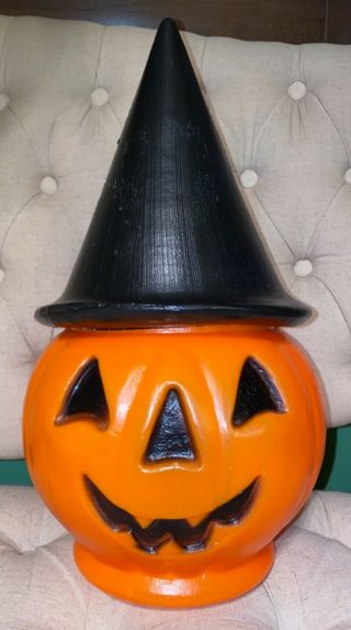 Vintage Halloween Pumpkin Blow Mold Jack - O - Lantern Witch Hat Jol Light Up 15 In