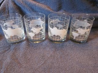 4 Nestle Nescafe World Globe Glass Drinking Glasses 4 " Tumblers Heavy Etched