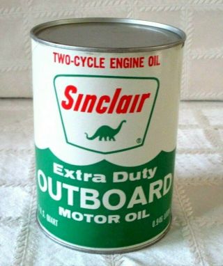 Vintage Sinclair Extra Duty Outboard Motor Oil Fiber Full 1 Quart Can - Nos - Sign
