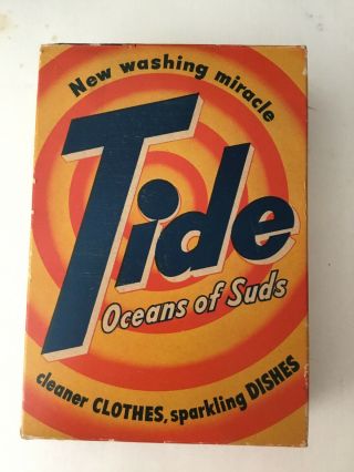 Vintage 1940 - 50s Tide Soap Box Full Unopen Laundry Detergent 1 Lb 2 Oz Has Wear