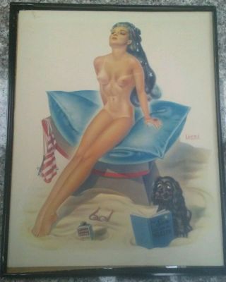Vintage Rare 1940s Bill Layne Large Pin - Up Print Sun Beach Goddess Louis F.  Dow