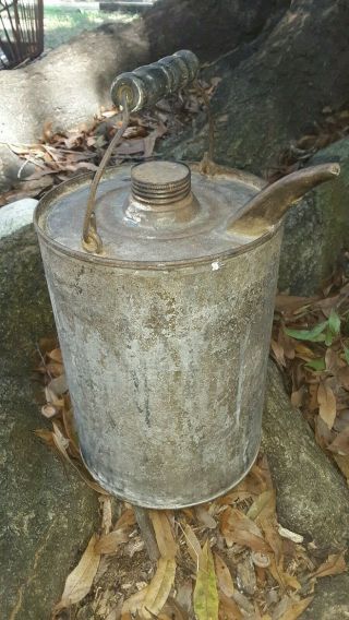 Vintage Galvanized 1 Gallon Gas Or Kerosene Can With Bail And Wood Handle
