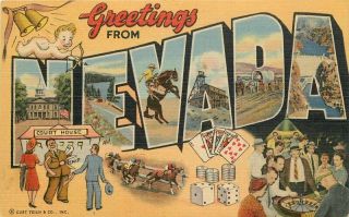 Large Letters Multi View 1940s Nevada Teich Linen Postcard 10752