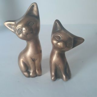 Vintage Brass Siamese Cat Figurines Set Of 2 Mid Century Modern Pussycat Kittens