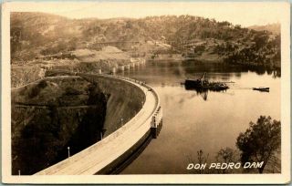 1926 Tuolumne County,  California Postcard Don Pedro Dam Air View Turlock Cancel