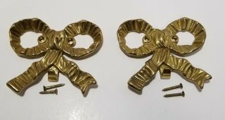 Vintage Set Of 2 Bombay Brass Ribbon Bow Wall Hooks With Screws