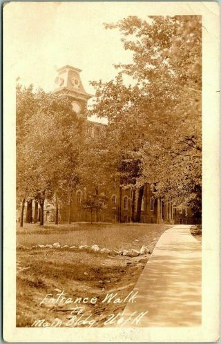 1930s University Of Arkansas Rppc Photo Postcard " Entrance Walk To Main Bldg.  "