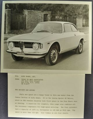 1967 - 1968 Alfa Romeo Giulia Sprint Gt Veloce Press Release Photo,  Text