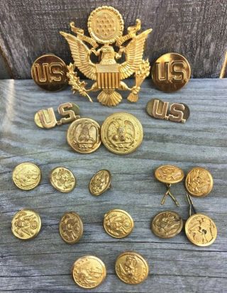 Wwii Us Army Officer Cap Badge Hat Badge U.  S.  Lapel Pins & Buttons