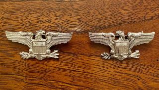 Set Of 2 Wwii Us Army Military Full Bird Sterling Pin Badge 1 1/2 "