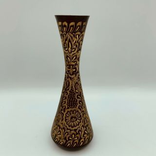 Vintage Black & Gold Ornate Floral Vase Gold Etched India 2
