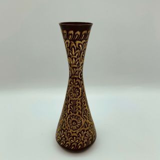 Vintage Black & Gold Ornate Floral Vase Gold Etched India 3