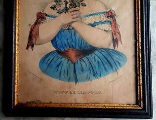 Antique Currier & Ives Print Little Maggie,  Girl w/ Flowers,  10 X 14 Framed 3