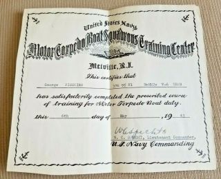 World War 2 Us Navy Motor Torpedo Boat Certificate Melville Rhode Island