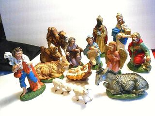 14 Pc.  Vintage Nativity Set Figures Italy