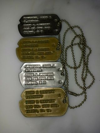 Vintage World War Ii Dog Tags.  Set Of Four With Chain.