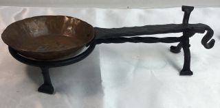 Vintage Antique? Hand Forged Small Copper Pan W Cast Iron Stand