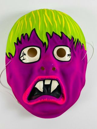 Vintage 80s Neon Purple Monster Halloween Mask Topstone? Ben Cooper?