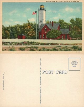 Erie Pa Presque Isle Light House Vintage Postcard