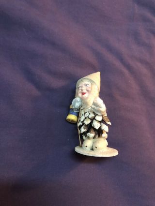 Vtg Christmas Pine Cone Santa Elf Gnome Lantern West Germany Chenille 3”