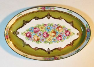 Hand Painted Enamel Oval Tray Dish Floral Gold Detail Steinbock Email Austria