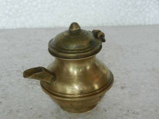 Old Brass Hand Casted Unique Shape Holy Water Pot / Lotta Rich Patina