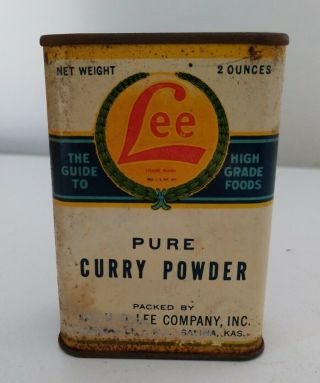 Vintage H.  D.  Lee Co.  Pure Curry Powder Spice Tin Kansas City Mo.  & Salina Ks.