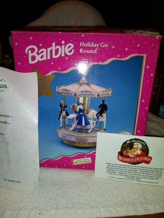 Vintage 1998 Mr.  Christmas Barbie Holiday Go Round Lighted Musical Carousel NIB 2