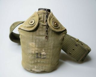 Vintage 1954 Army Green Canteen With Belt 1950’s Ww2