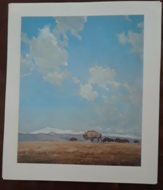 Frances Lee Jaques - " Mountains Across The Plains,  Biffalo " Wildlife Print 11.  5x10