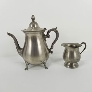 Vintage Pewter Tea Pot With Creamer