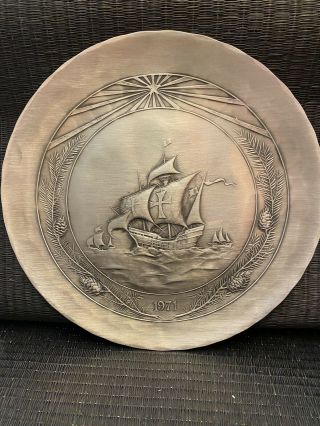 Wendell August Hand Wrought Pewter Plate Ship Boat