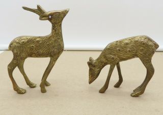 Set Of 2 Vintage Brass Deer Figurines Buck And Grazing Doe