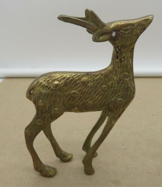 Set of 2 Vintage Brass Deer Figurines Buck and Grazing Doe 2