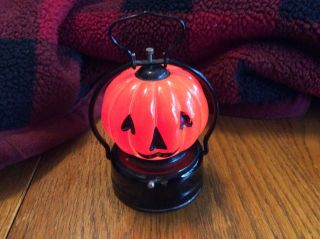 Vintage Halloween Lantern Battery Operated Glass Globe Pumpkin 1950 