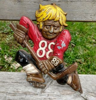 Vintage Sexton Cast Metal Hockey Player Wall Hanging Plaque,  1973