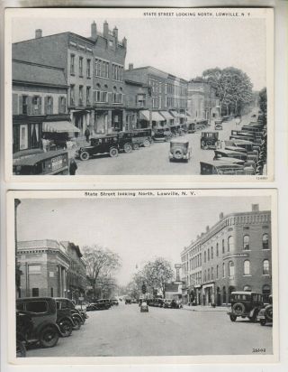 2 Vintage Postcards - State Street Looking North - Lowville York