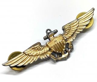 Wwii Us Navy Marine Corps Pilot Aviator Wings H&h Hilborn Sterling,  1/20 10k
