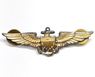 WWII US NAVY MARINE CORPS PILOT AVIATOR WINGS H&H HILBORN STERLING,  1/20 10K 2