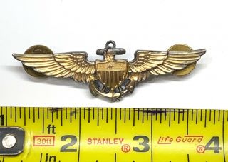 WWII US NAVY MARINE CORPS PILOT AVIATOR WINGS H&H HILBORN STERLING,  1/20 10K 3