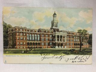 Vtg Hospital Of St.  Vincent De Paris Postcard Norfolk Virginia Va 1907