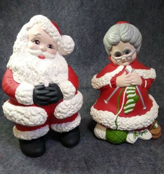Mr And Mrs Santa Claus Atlantic Mold Ceramic Figures Large 10” Vintage Christmas