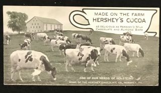 Hershey Cocoa Bar Card " Made On The Farm " One Of Our Herds Of Holsteins