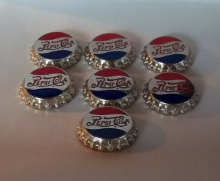 7x Vintage Pepsi Bottle Caps Pin Brooch Badge Representative Seller Of Pepsi Co