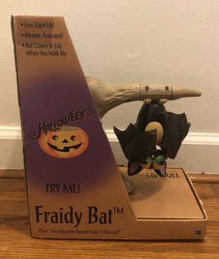 Gemmy Halloween Animated Fraidy Bat Decoration Box Stump Spins