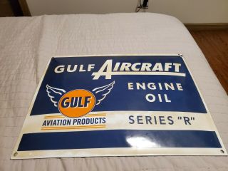 Gold Vintage Gulf Aircraf Engine Oil Porcelain Advertising Sign