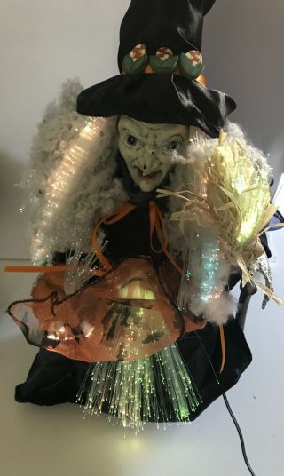 Halloween Witch 15” Lights Sounds Scary Fiber Optic Bulb Table Decoration