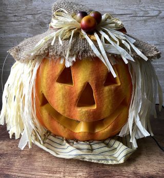 Vtg Gemmy Halloween Fiber Optic Pumpkin Scarecrow Jack - O - Lantern Color Changing